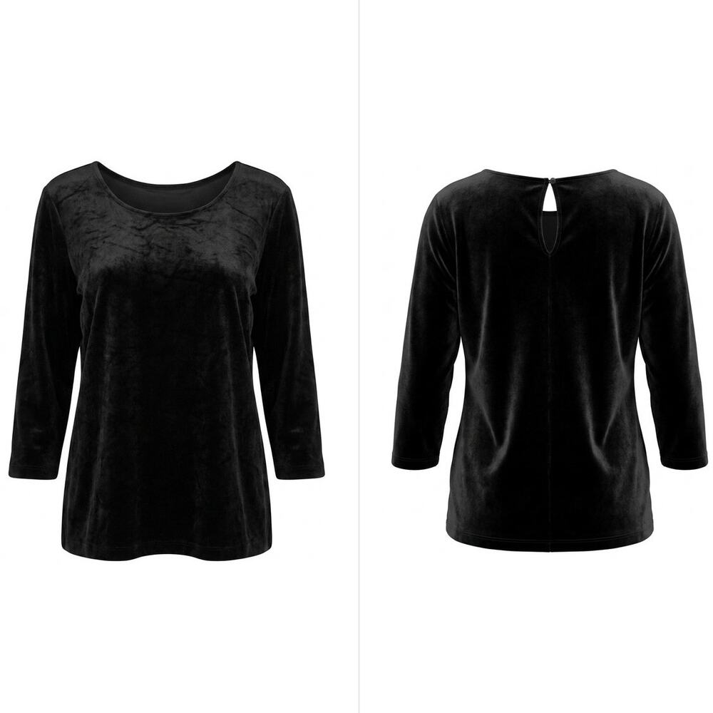 Talbots Black Velvet Keyhole Back Scoop Neck 3/4 Sleeve Top Women Size M